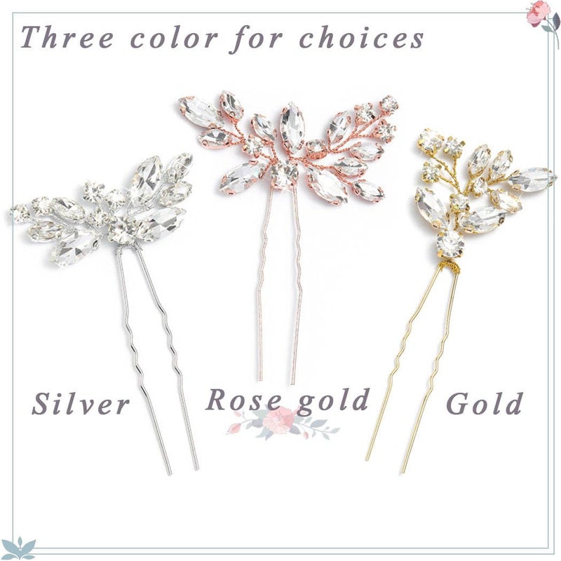 Unicra Bride Wedding Crystal Hair Pins Flower Bridal Hair Pieces Wedding Hair Accessories for Women and Girls Pack of 3 (Silver) - Image 3